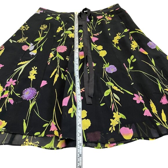 Vintage Silk Chiffon Beaded Floral Knee Length Skirt Black Size 12 Preppy Twee - Picture 12 of 12